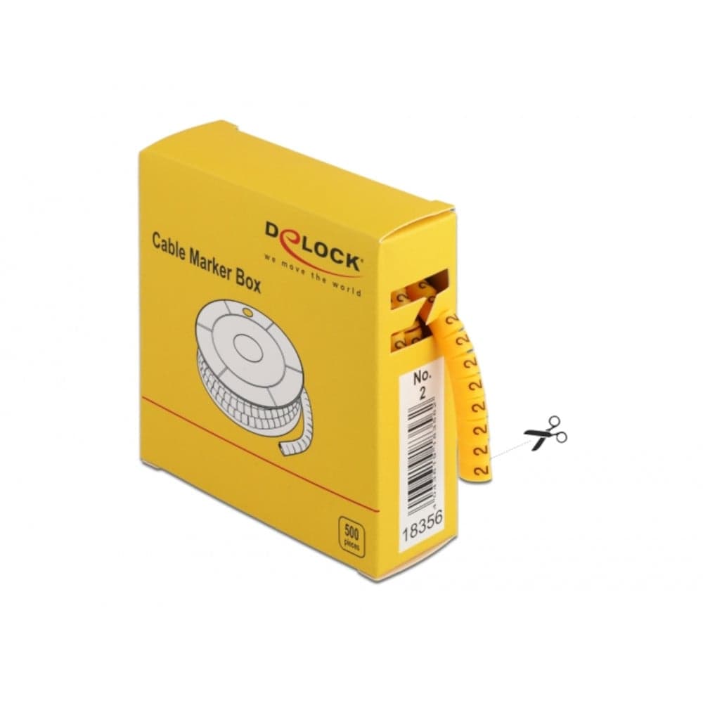 Scatola Segnacavo Giallo 500 Pezzi Numero 2 - Delock ISWT-MARK-2-500