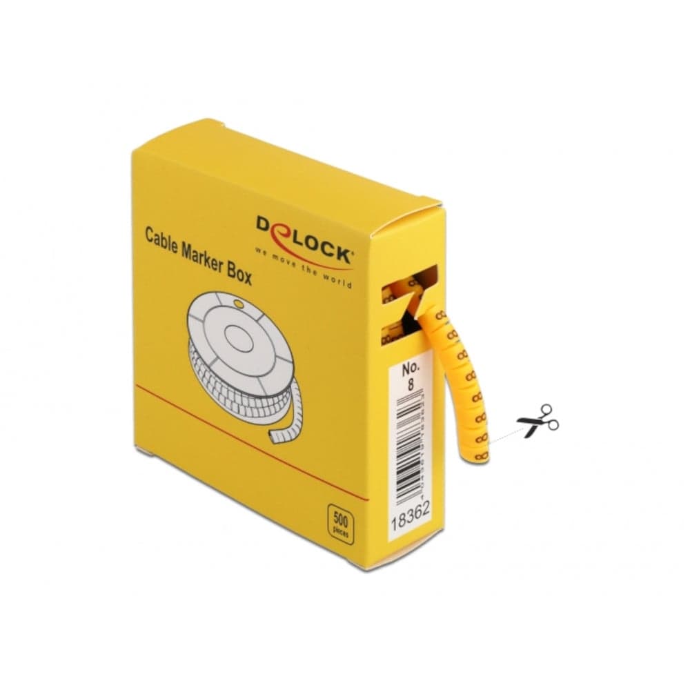 Scatola segnacavo giallo 500 pezzi numero 8 - Delock ISWT-MARK-8-500