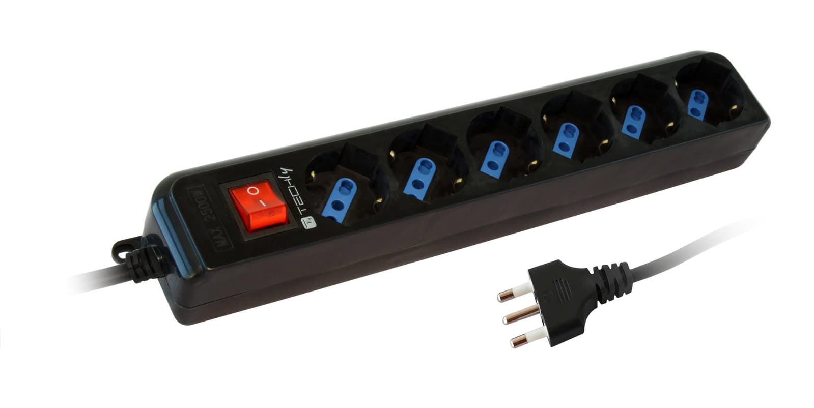 Multipresa 6 Posti Italiana Bipasso con Interruttore Nero - Techly IUPS-PCP-16BK