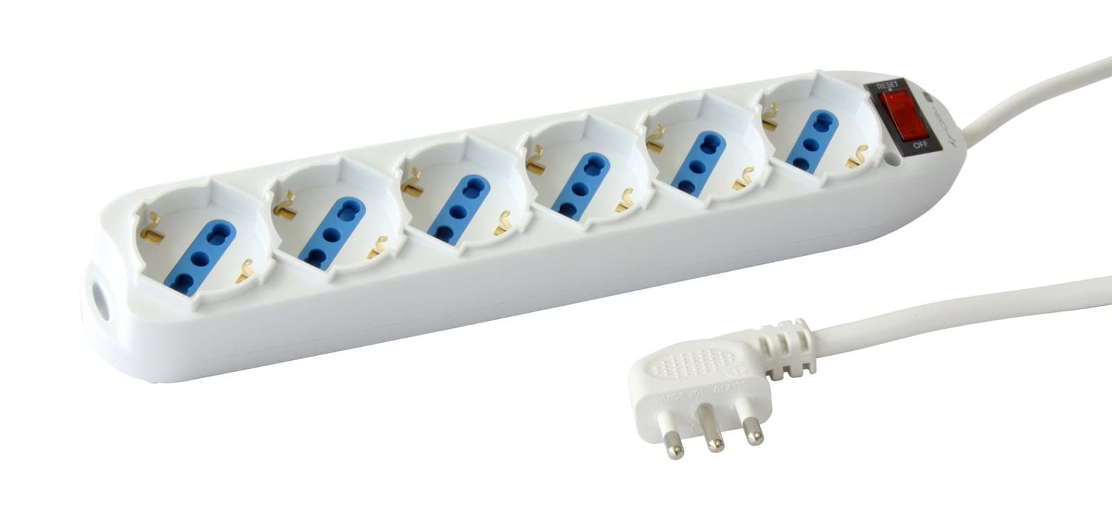 Multipresa 6 Posti Italiana Bipasso con Protezione Sovraccarico Bianca - Techly IUPS-PCP-16BKP