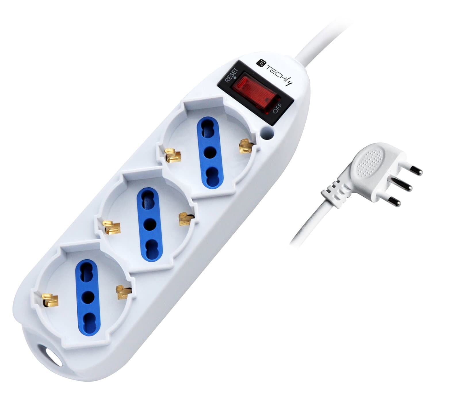 Multipresa 3 Posti Bipasso/Schuko 10A 1,5m Bianco - Techly IUPS-PCP-3SP10
