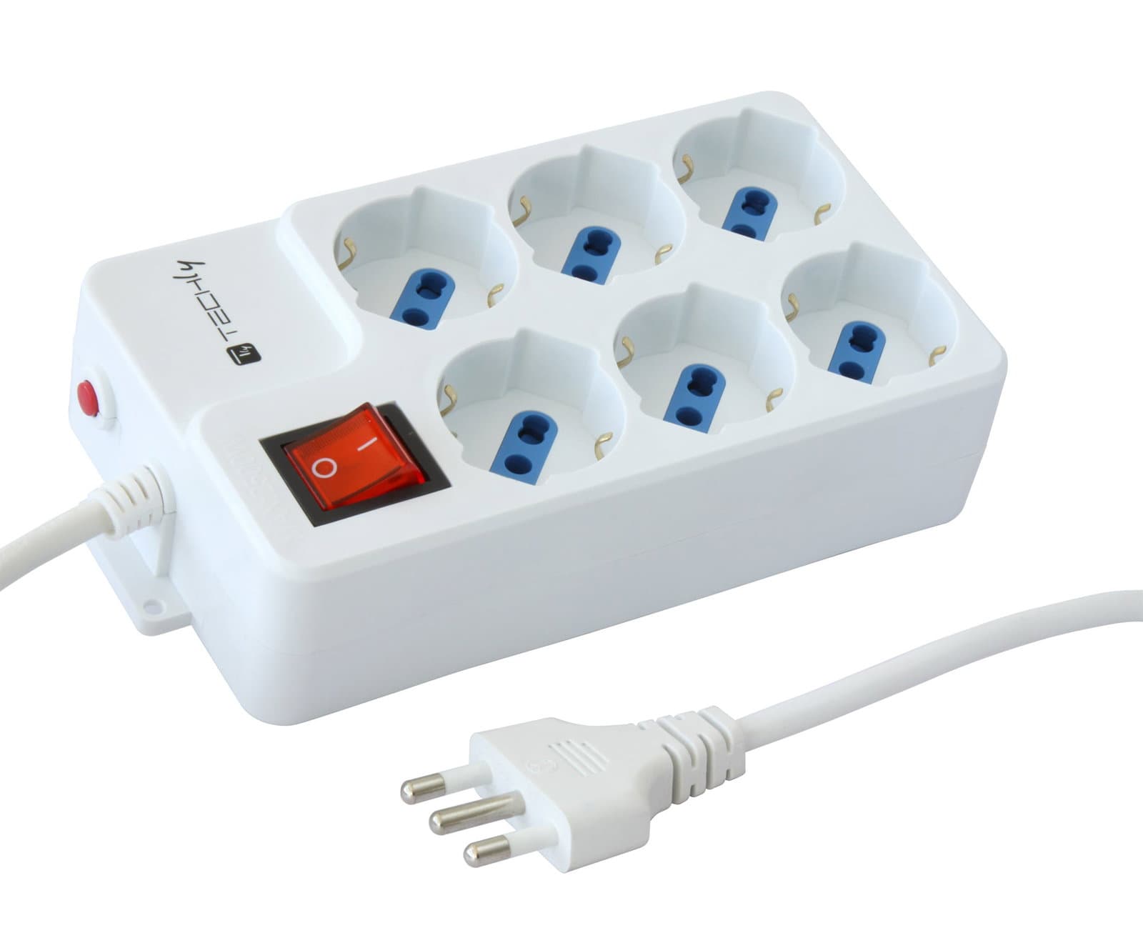 Multipresa 6 Posti Italiana Bipasso/Schuko Angolata Bianco - Techly IUPS-PCP-44A
