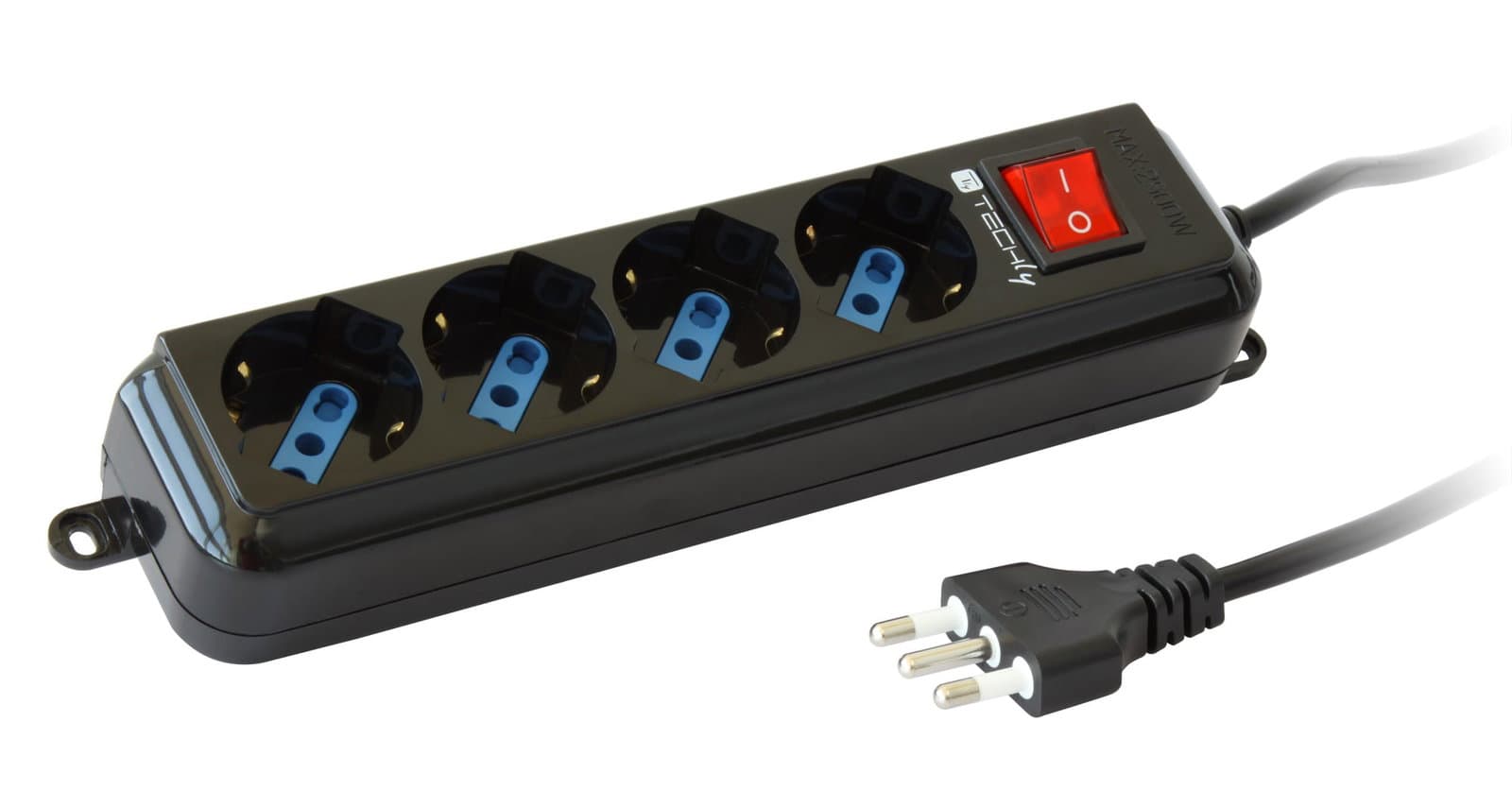 Multipresa 4 posti bipasso con interruttore Nero - Techly IUPS-PCP-4BK
