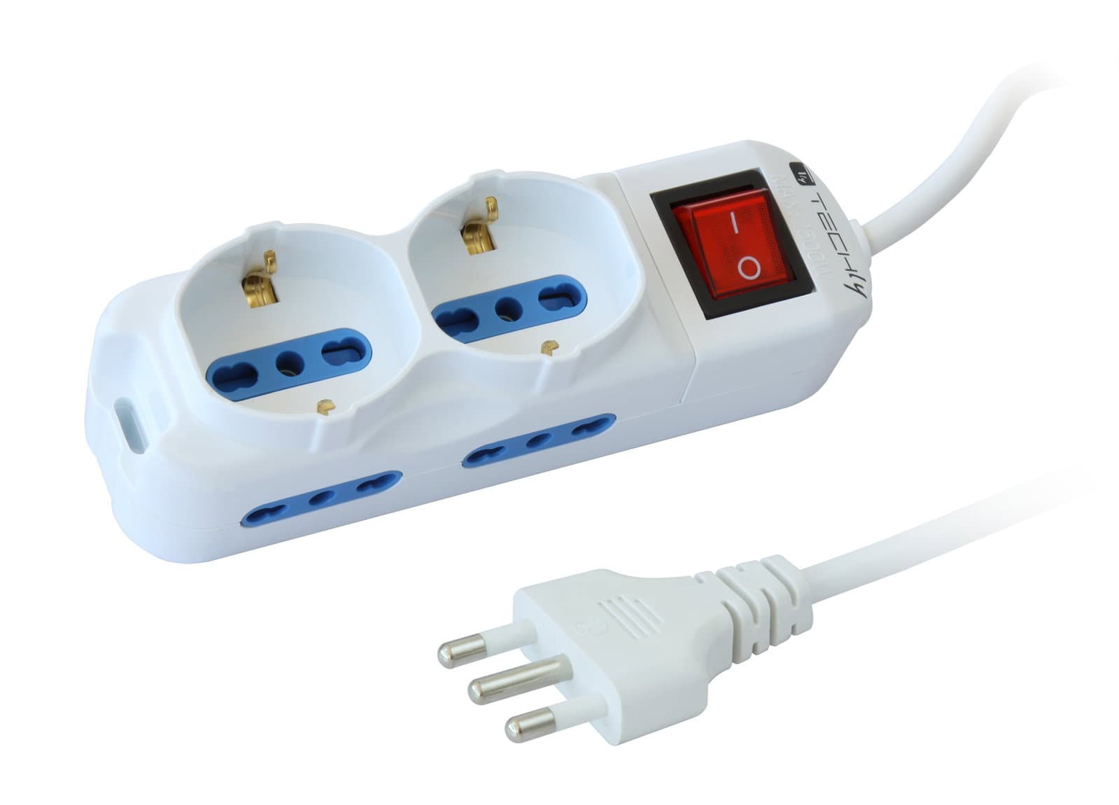 Multipresa 4 Posti Italiana Bipasso / 2 Schuko con Interruttore - Techly IUPS-PCP-4I2S-INT