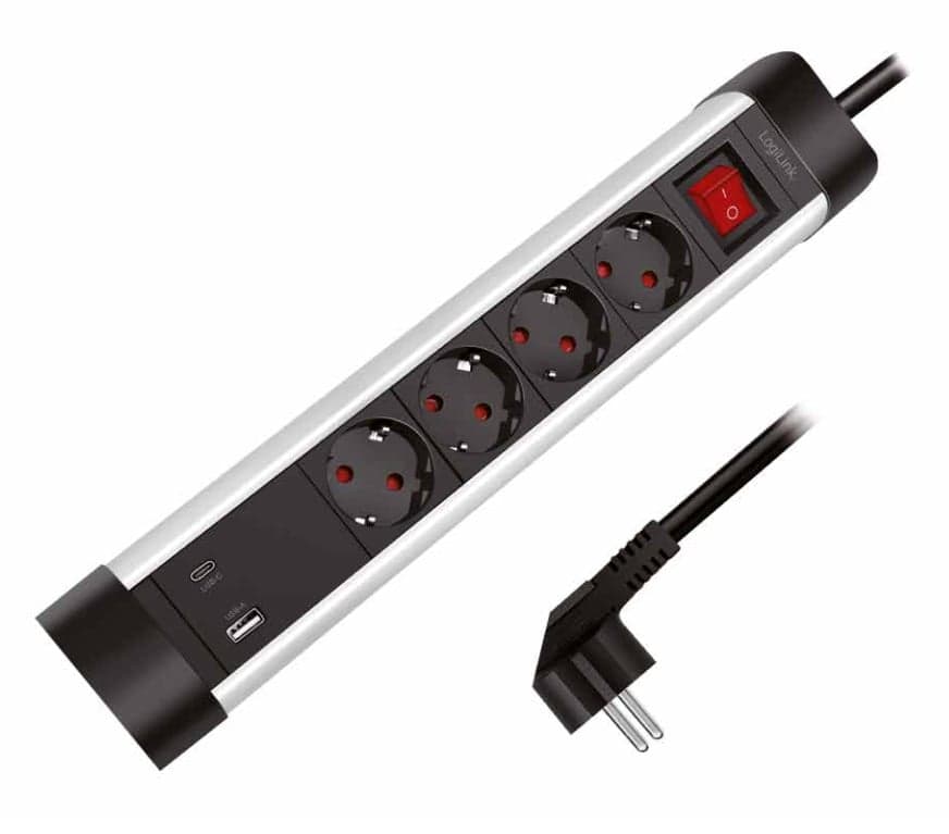 Presa Multipla 4 Vie Schuko con USB-C e USB-A - Logilink IUPS-PCP-4S1A1C
