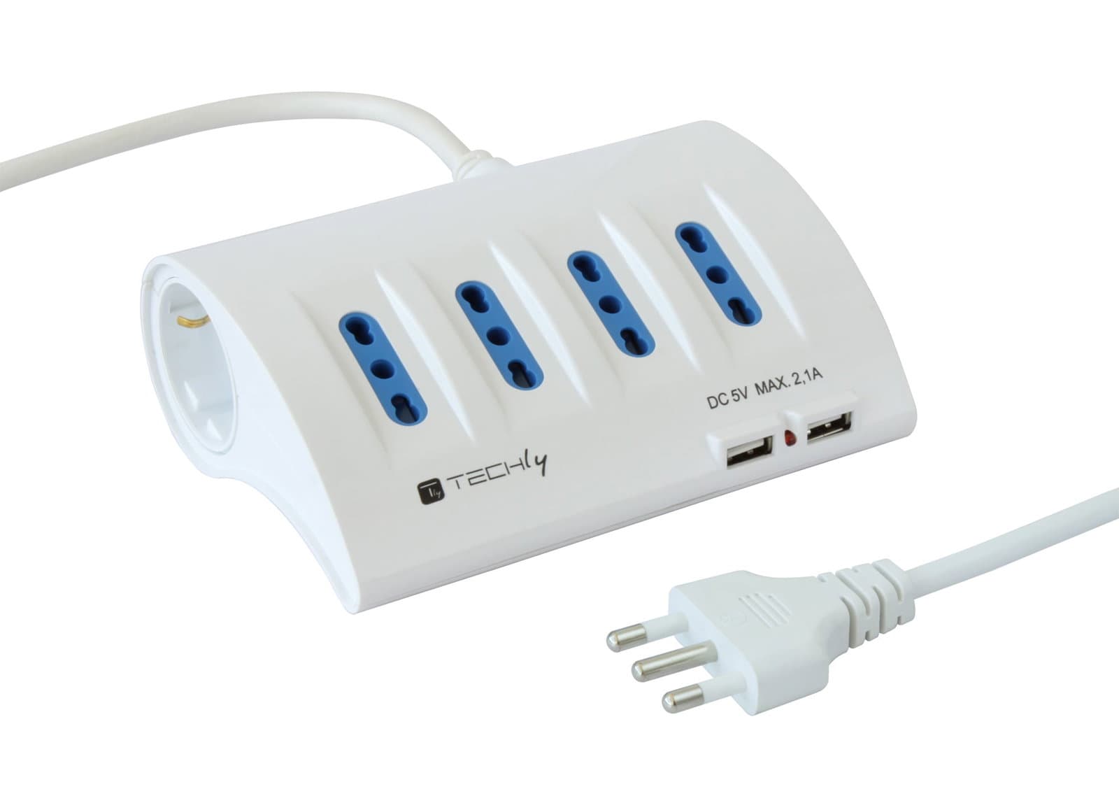 Multipresa da Tavolo 4 Prese Italiane Bipasso 2 Schuko e 2 USB Bianca - Techly IUPS-PCP-4UDESK2