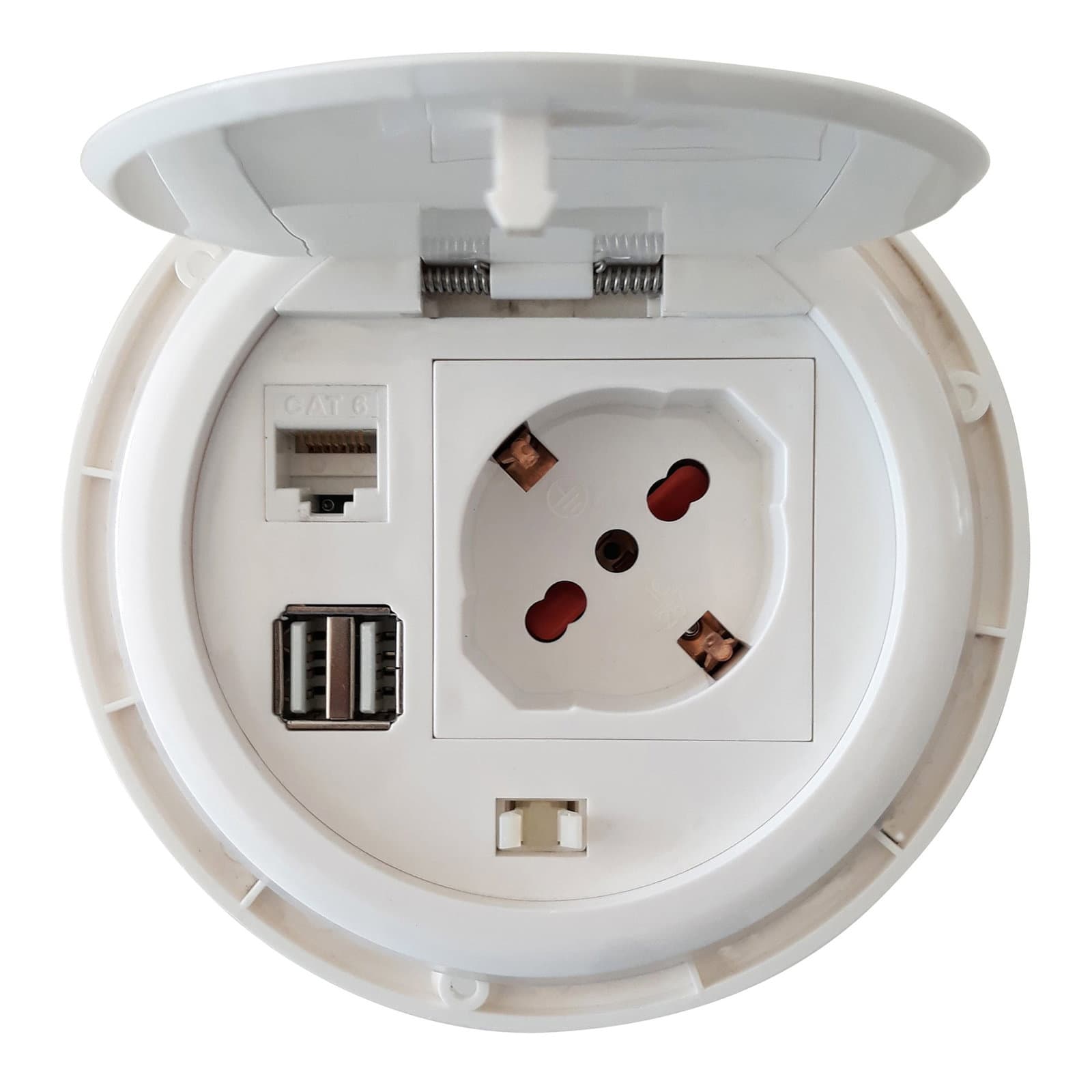Presa da scrivania ad incasso con 2 USB e RJ45 Cat.6, coperchio - Techly IUPS-PCP-81U2URJ