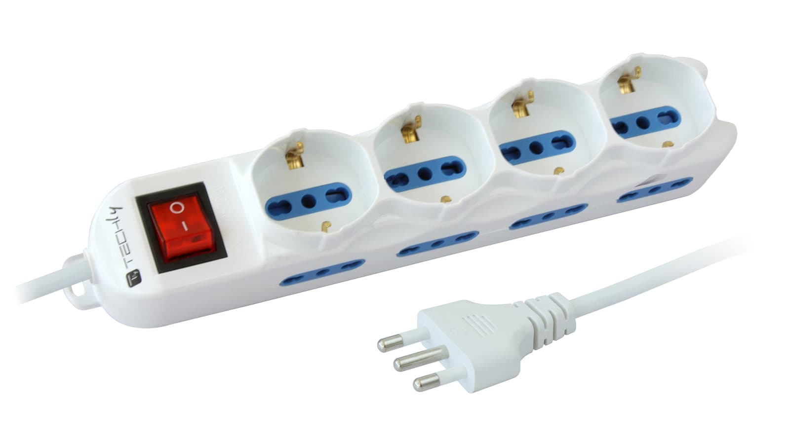 Multipresa 8 Posti Italiana Bipasso / 4 Schuko con Interruttore - Techly IUPS-PCP-8I4S-INT
