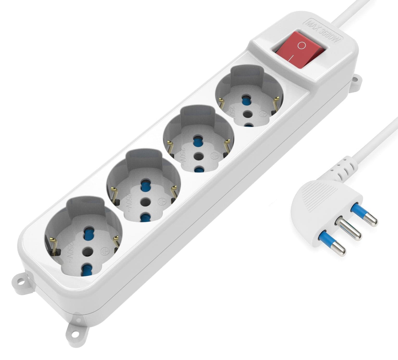 Multipresa 4 Posti Italiana Bipasso/Schuko con Spina 16A Angolata - Techly IUPS-PCP-A4