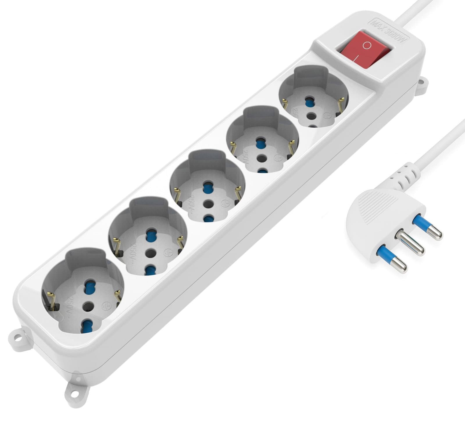 Multipresa 5 Posti Italiana Bipasso/Schuko con Spina 16A Angolata - Techly IUPS-PCP-A5