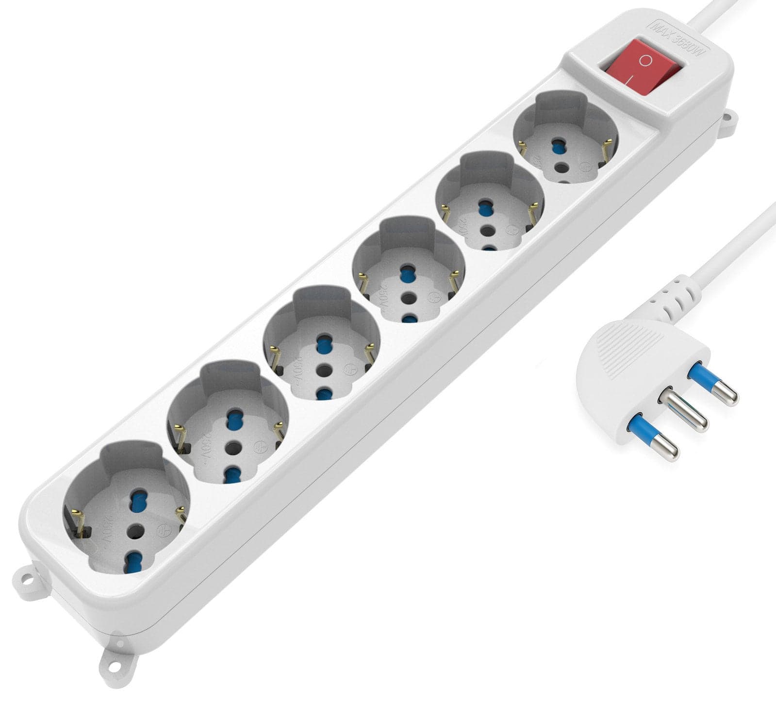Multipresa 6 Posti Italiana Bipasso/Schuko con Spina 16A Angolata - Techly IUPS-PCP-A6