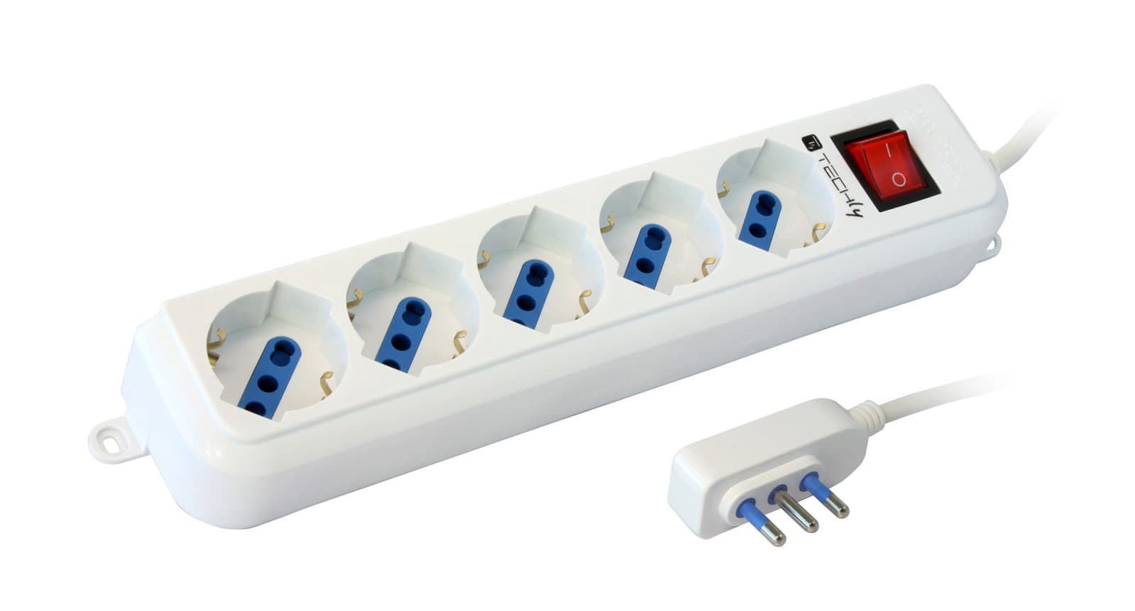 Multipresa 5 Posti Italiana Bipasso / Schuko Spina Angolata - Techly IUPS-PCP-ANG