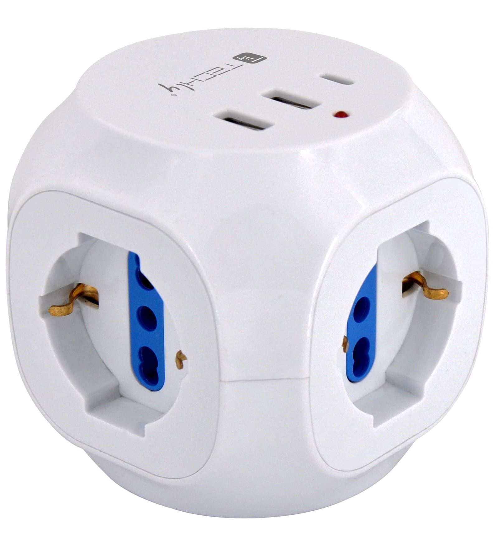 Multipresa a Cubo 3 Posti con 2 Porte USB-A e 1 USB-C QC3.0 - Techly IUPS-PCP-CUBE-3PUSB