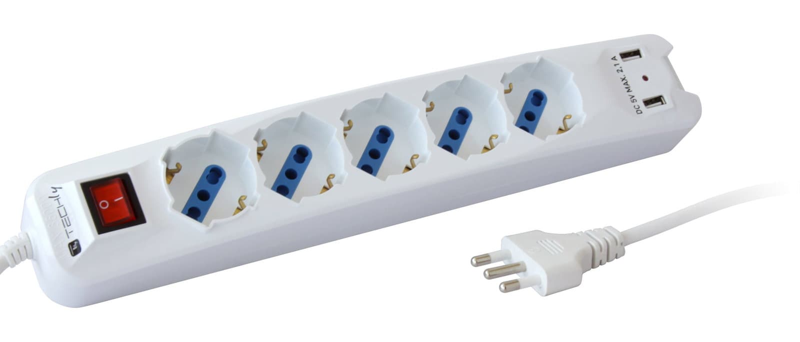 Multipresa 5 Posti Italiana Bipasso con 2 Prese USB - Techly IUPS-PCP-LC2U