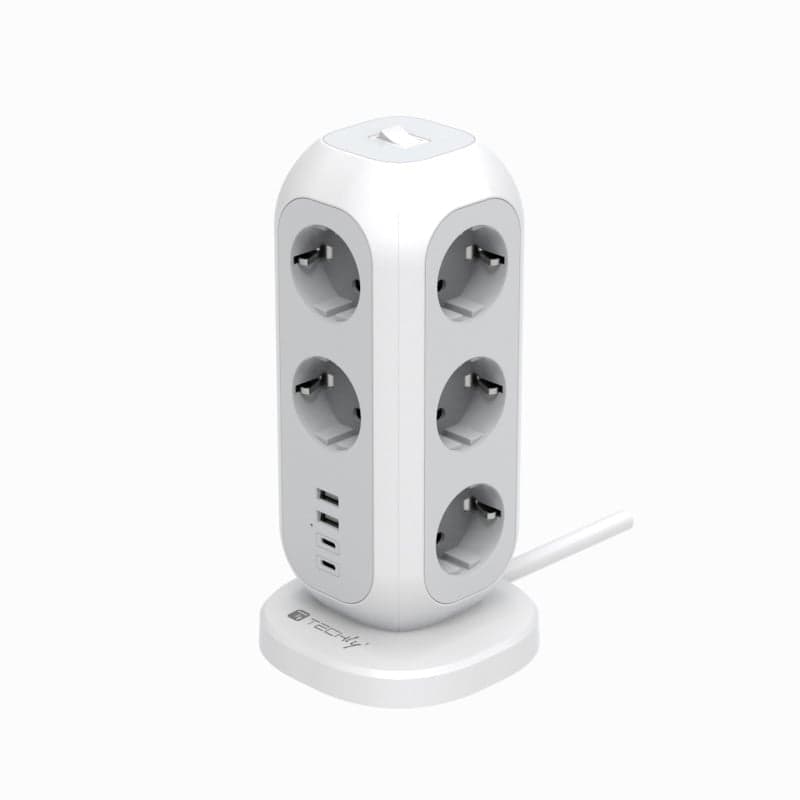 Multipresa da Tavolo Torretta di Alimentazione 11 Prese Schuko 2 USB-A e 2 USB-C - Techly IUPS-PCP-TOWER01