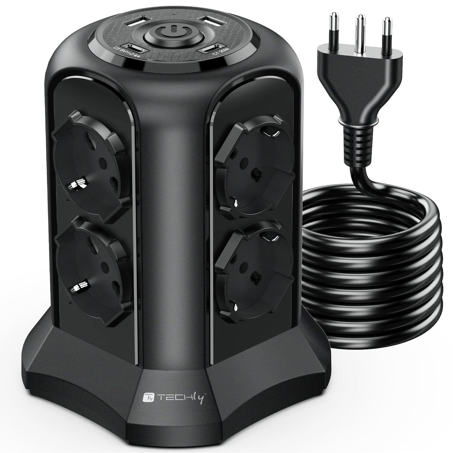 Multipresa da Tavolo a Torretta 8 Prese Italiane/Schuko 2 USB-A 2 USB-C - Techly IUPS-PCP-TOWER02