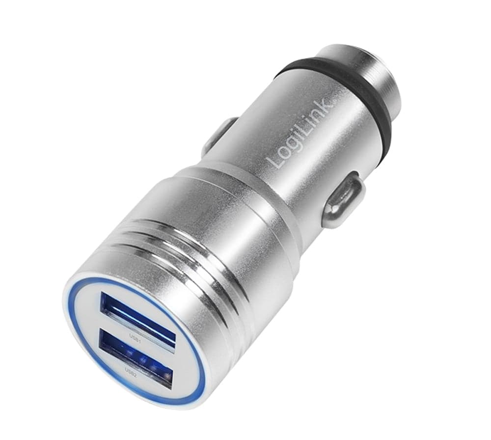 Caricatore da Auto in Alluminio 2x USB 10,5W Rompivetro di Emergenza - Logilink IUSB2-CAR-212AL