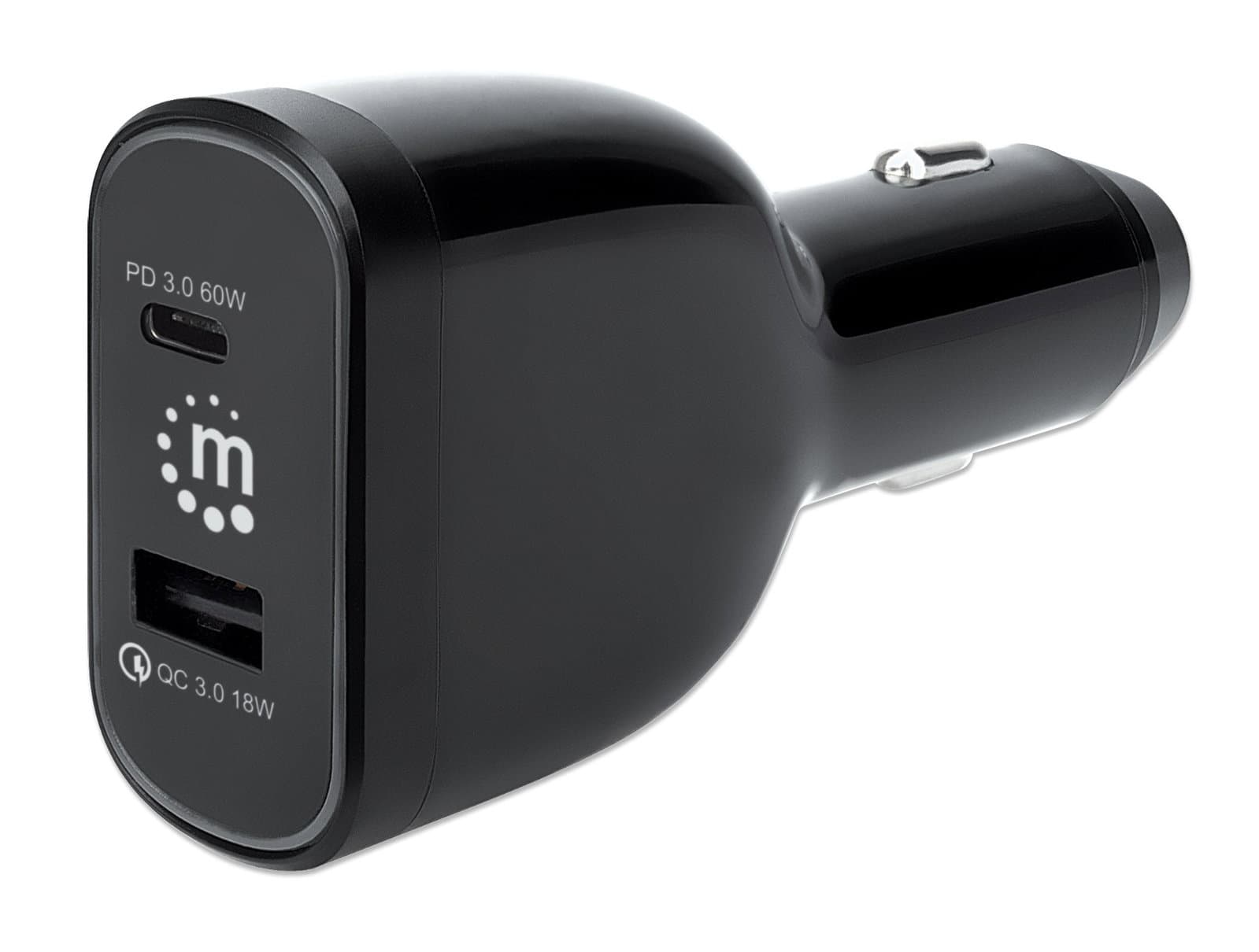 Caricabatteria da auto 2 porte 78W, USB-C PD 3.0 + USB-A QC 3.0 - Manhattan IUSB2-CAR-AC78