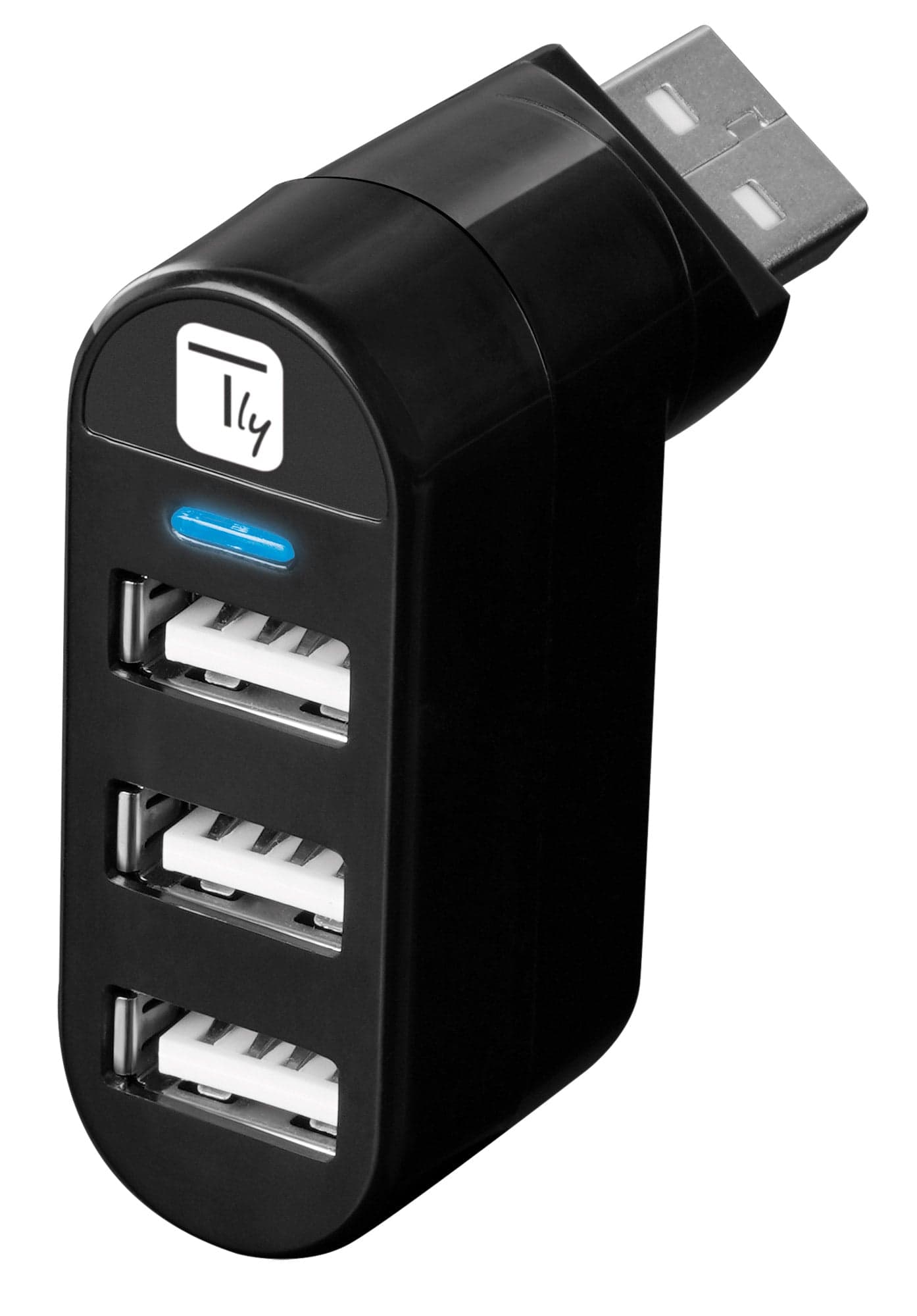 Mini Hub USB 2.0 Rotante 3 Porte Nero - Techly IUSB2-HUB3-ROTB
