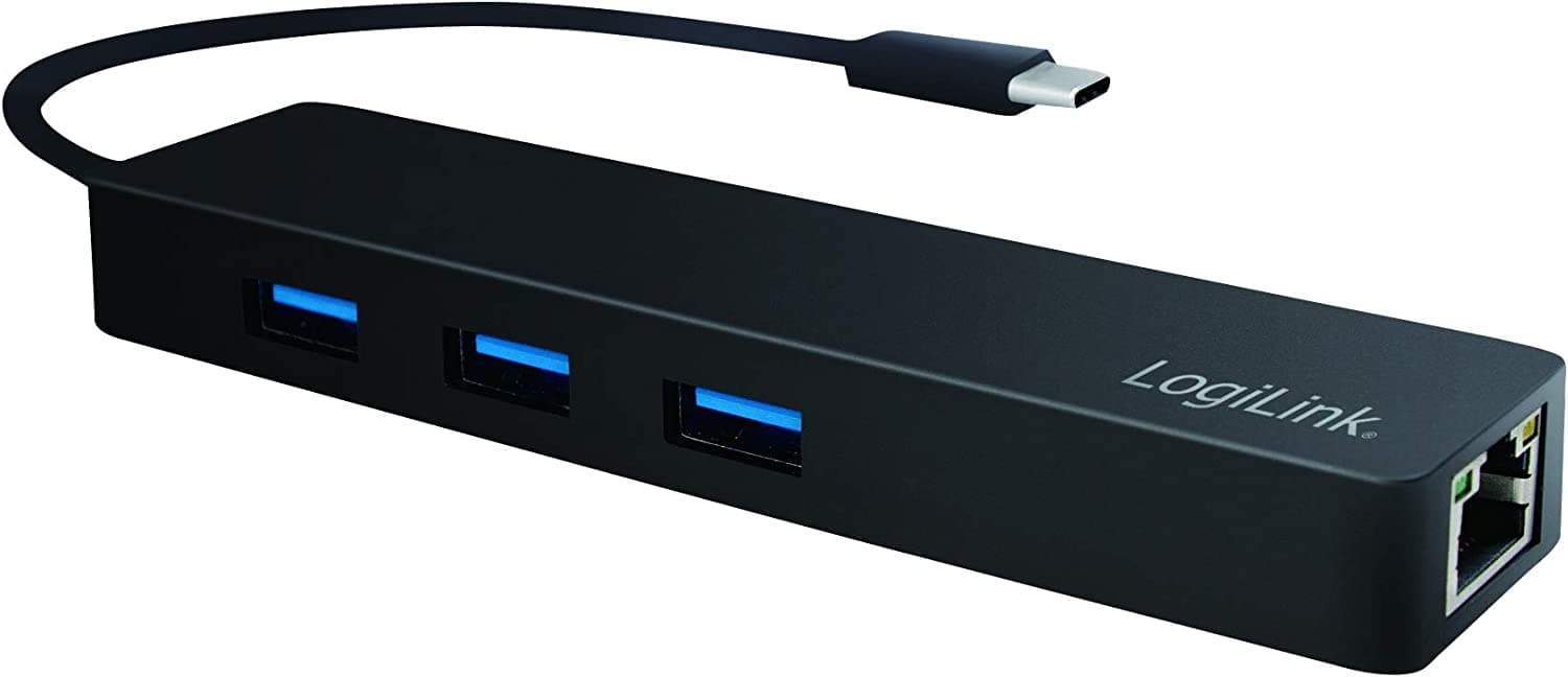 Hub USB-C SuperSpeed 3 porte USB-A 3.2 Gen1 Gigabit Ethernet nero - Logilink IUSB31-HUB3CG