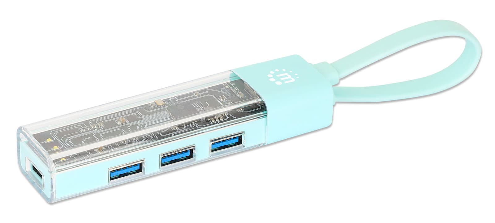 Hub USB 3.2 USB-C/USB-A 4 Porte Verde Trasparente - Manhattan IUSB31C-TR-HUB4GR