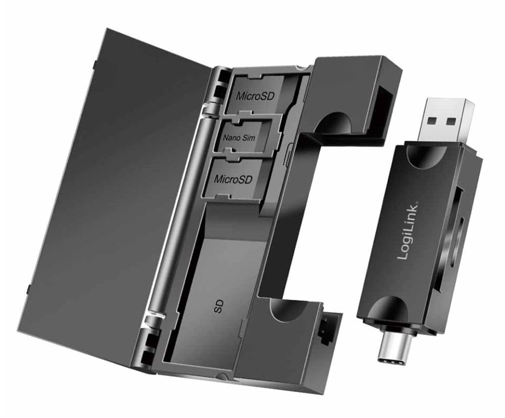 Lettore di Memorie USB 3.2 Gen1 2 in 1 con Custodia Card - Logilink IUSB32-CARD-049