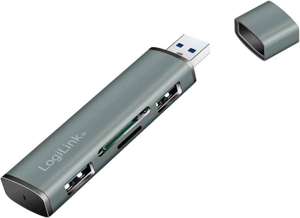 Hub USB 3.2 Gen2 2 Porte USB-A con Lettore SD/MicroSD Argento - Logilink IUSB32-HUB2-CR