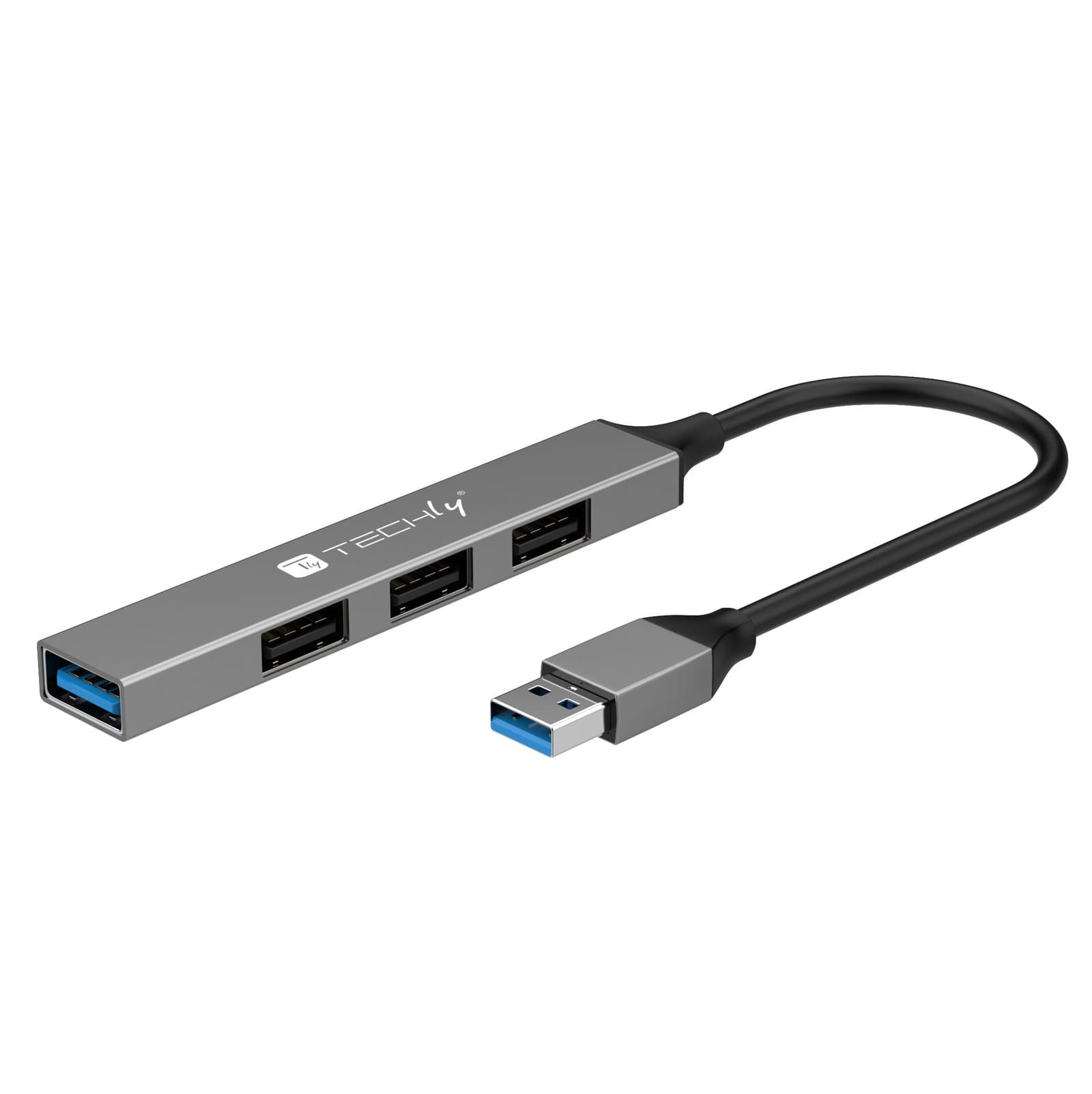 Hub USB-A 3.2 4 Porte Slim in Metallo - Techly IUSB32-HUB4A-3U2SLS