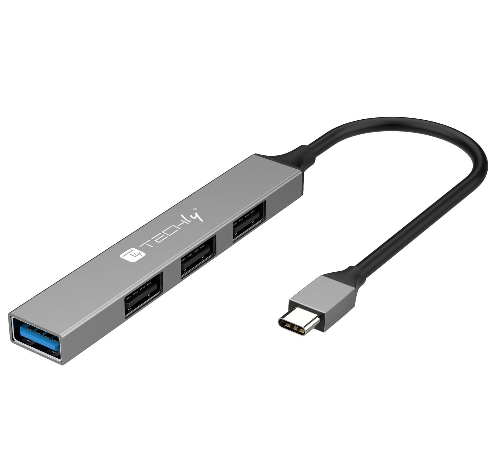 Hub USB-C 3.2 4 Porte USB-A Slim in Metallo - Techly IUSB32-HUB4C-3U2SLS