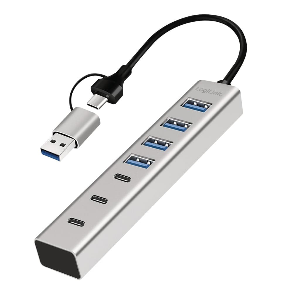 Hub USB 3.2 4 Porte USB-A e 3 USB-C Alluminio Silver - Logilink IUSB32AC-HUB7-4A3C