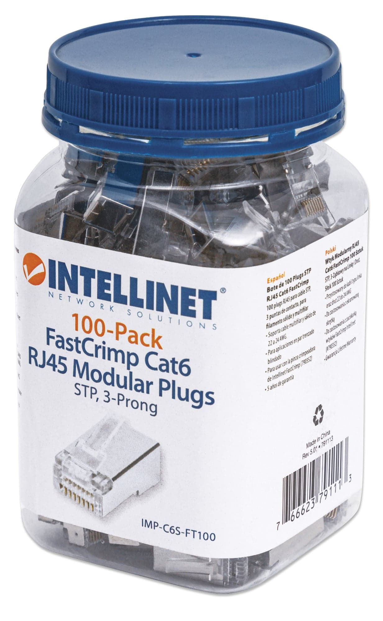 Confezione 100 Plug modulari RJ45 passanti Cat6 FastCrimp - Intellinet IWP-CAT6SJ