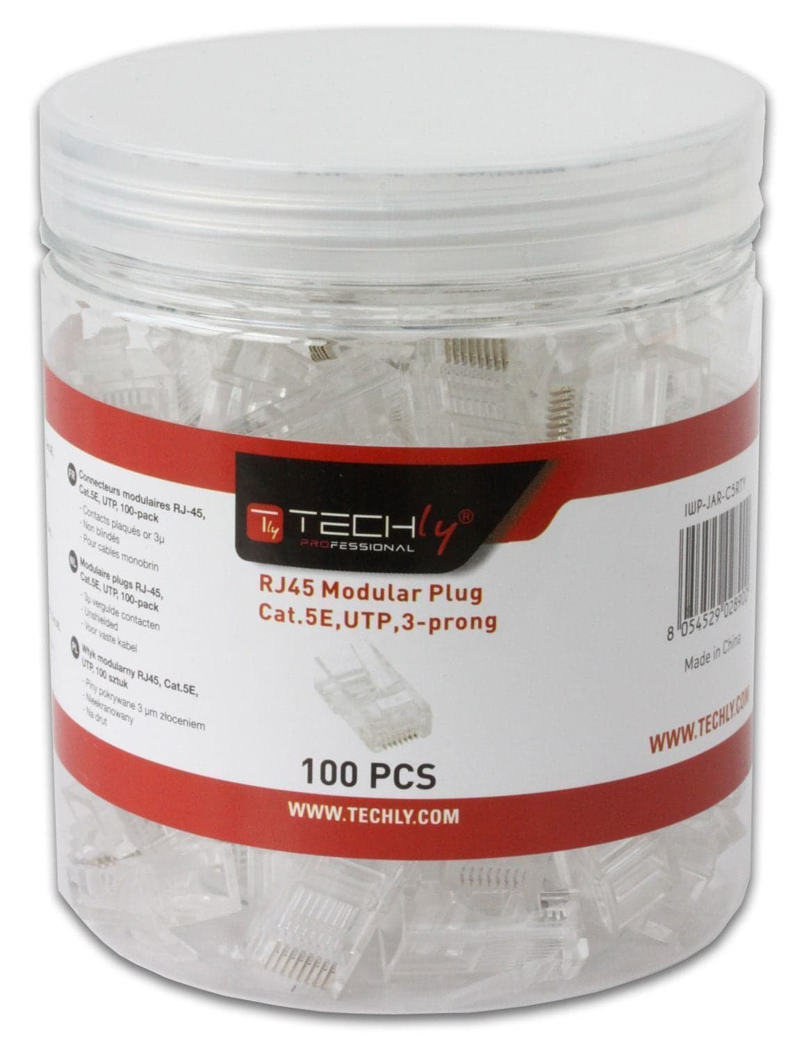 Confezione 100 Plug RJ45 UTP per Cavo Rigido Cat5E - Techly Professional IWP-JAR-C5RTY