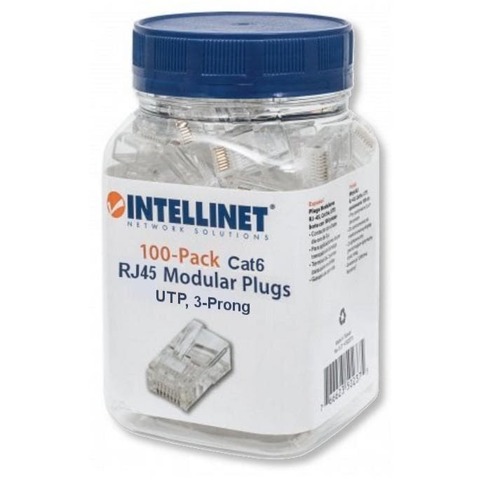 Confezione 100 Plug RJ45 UTP per Cavo Rigido Cat6 - Intellinet IWP-JAR-C6RI
