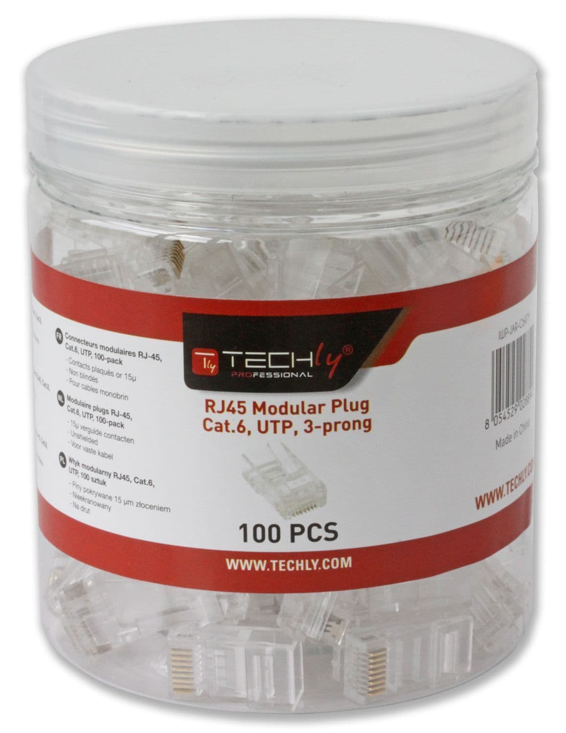 Confezione 100 Plug RJ45 UTP per Cavo Rigido Cat6 - Techly Professional IWP-JAR-C6RTY