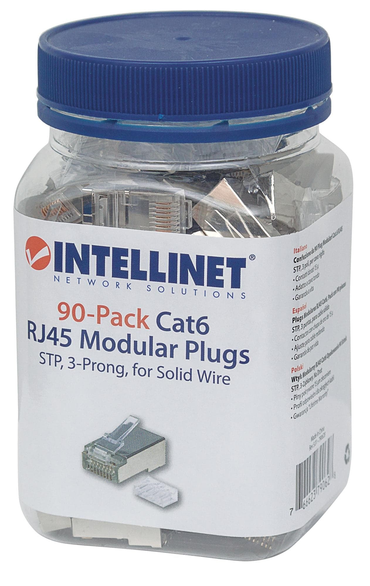 Confezione da 90 plug modulari Cat6 RJ45 STP per cavo rigido - Intellinet IWP-JAR-C6SR