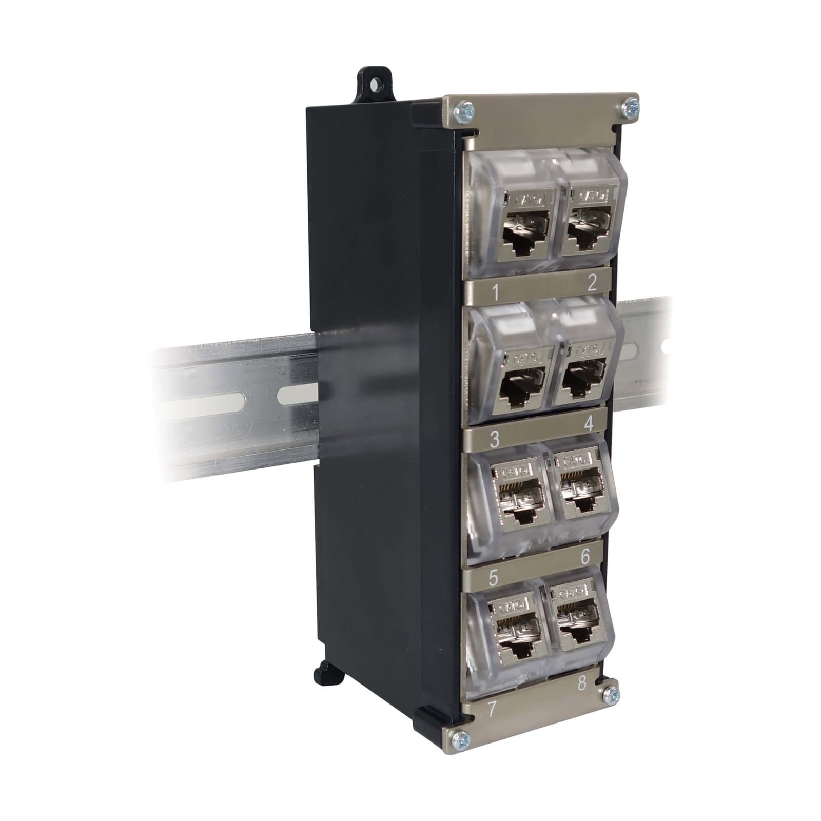 Pannello Patch Keystone 8 porte per Guida DIN e Montaggio a Parete con Messa a Terra - IWP-MD KEY-RAIL8