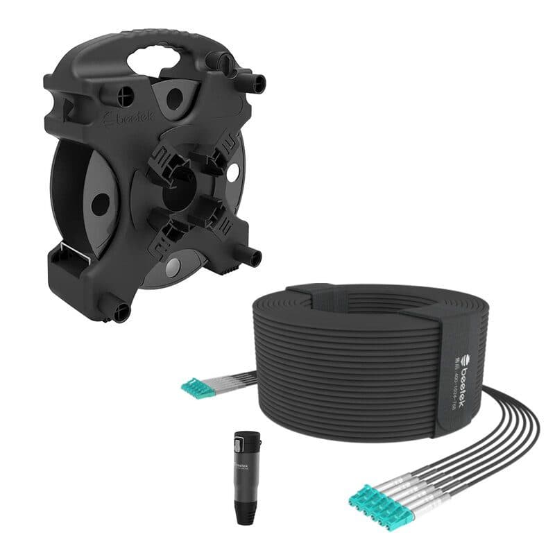 Kit fibra ottica armata esterno 100m 6 LC OM3 con avvolgicavo DF100 - BEETEK BEE-G202-100U-6LC-KIT
