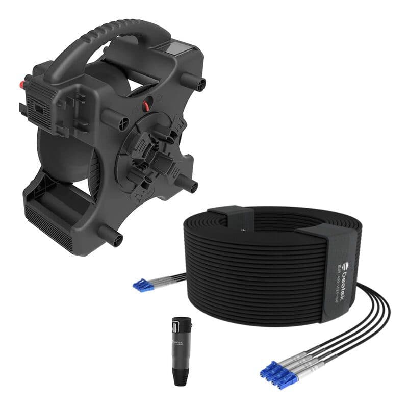 Kit fibra ottica armata monomodale 200m 8LC TPU + avvolgicavo DF200 - BEETEK BEE-G202-200USM-8LC-KIT