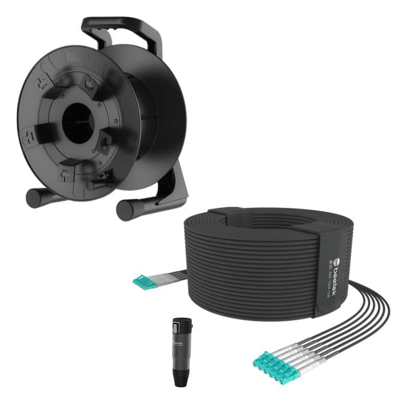 Kit cavo fibra ottica armato 300m 6 fibre LC OM3 + avvolgicavo PCD380 - BEETEK BEE-G202-300U-6LC-KIT
