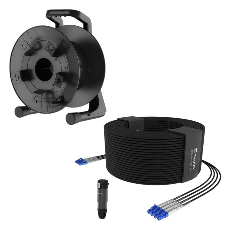 Kit fibra ottica armata monomodale 300m 8LC TPU + avvolgicavo PCD380 - BEETEK BEE-G202-300USM-8LC-KIT