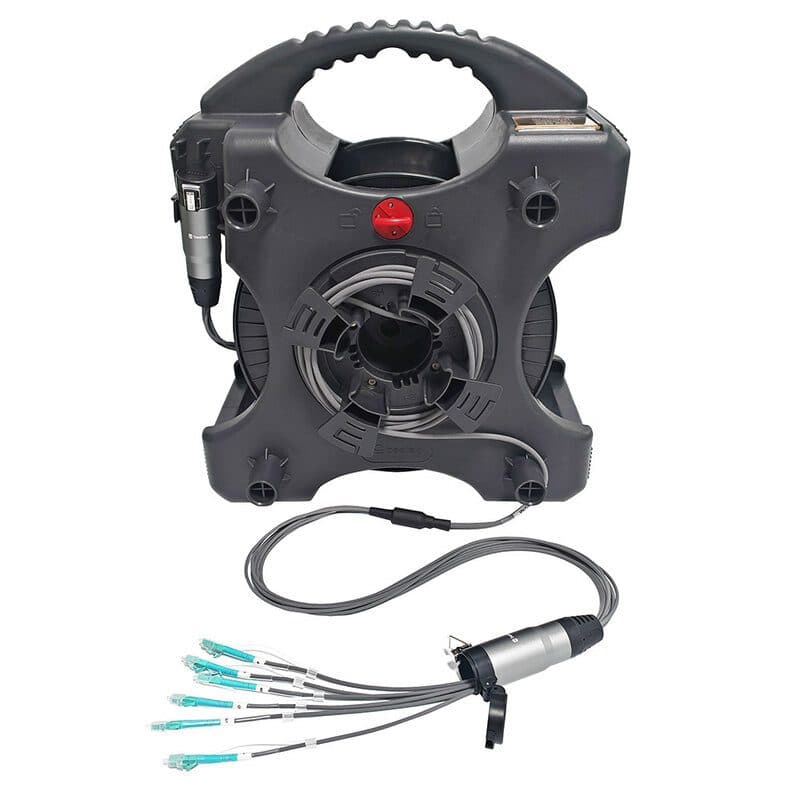 Kit cavo fibra ottica armato OM3 6 LC 100 m con avvolgicavo DF200 e BH03 - BEETEK BEE-G300-100U-6LC-KIT