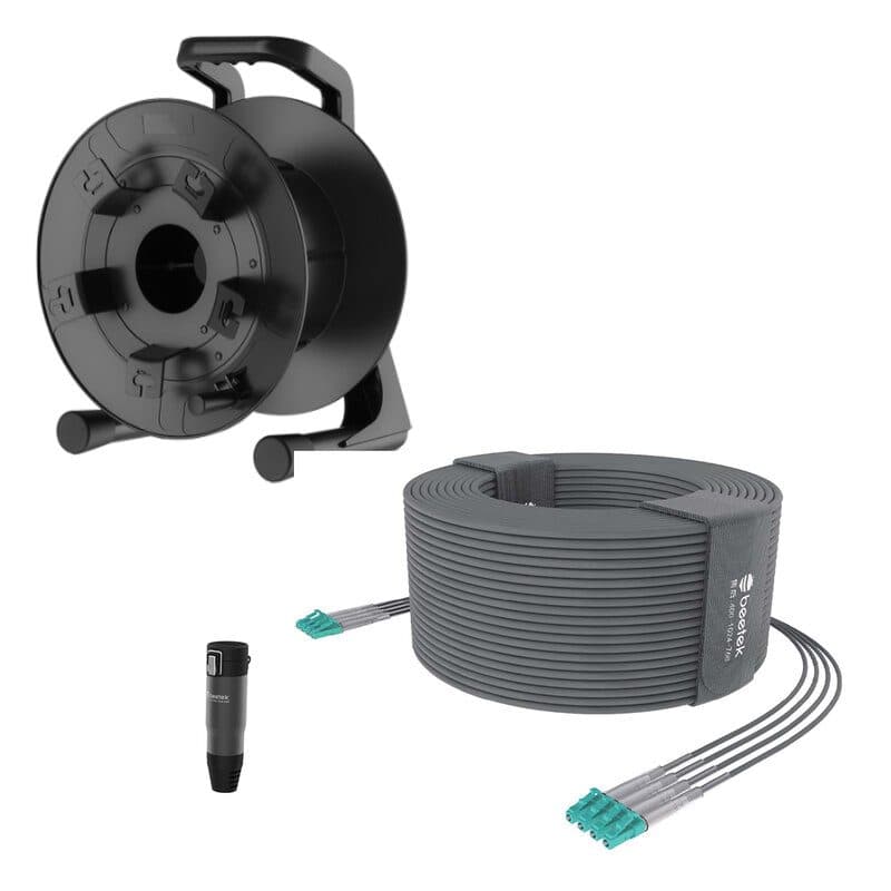 Kit fibra ottica armata OM3 300m 4 LC con avvolgicavo PCD380 - BEETEK BEE-G300-300U-4LC-KIT