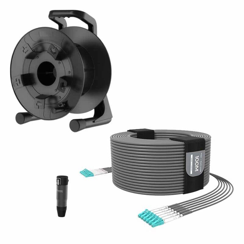 Kit cavo fibra ottica armato OM3 6 LC 300 m con avvolgicavo PCD380 e BH03 - BEETEK BEE-G300-300U-6LC-KIT