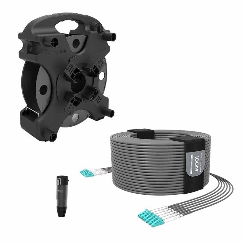 Kit cavo fibra ottica armato OM3 6 LC 50 m con avvolgicavo DF100 e BH03 - BEETEK BEE-G300-50U-6LC-KIT