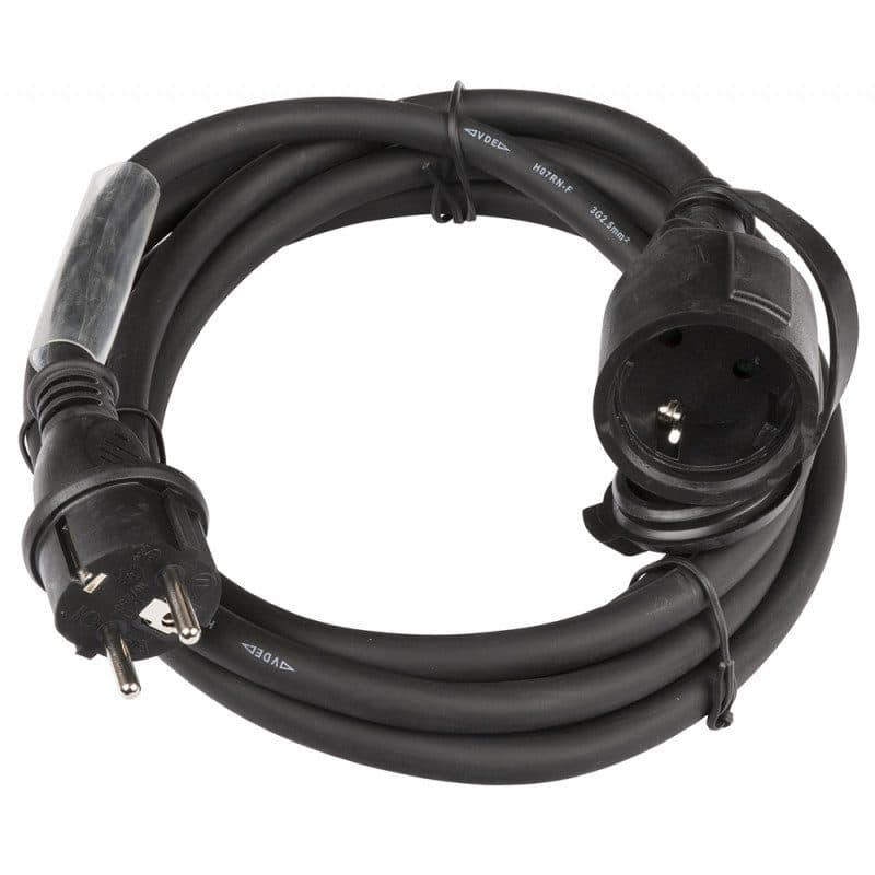 Prolunga elettrica Schuko 3G2.5 16A IP44 3m nero - HILEC HIT-B01398
