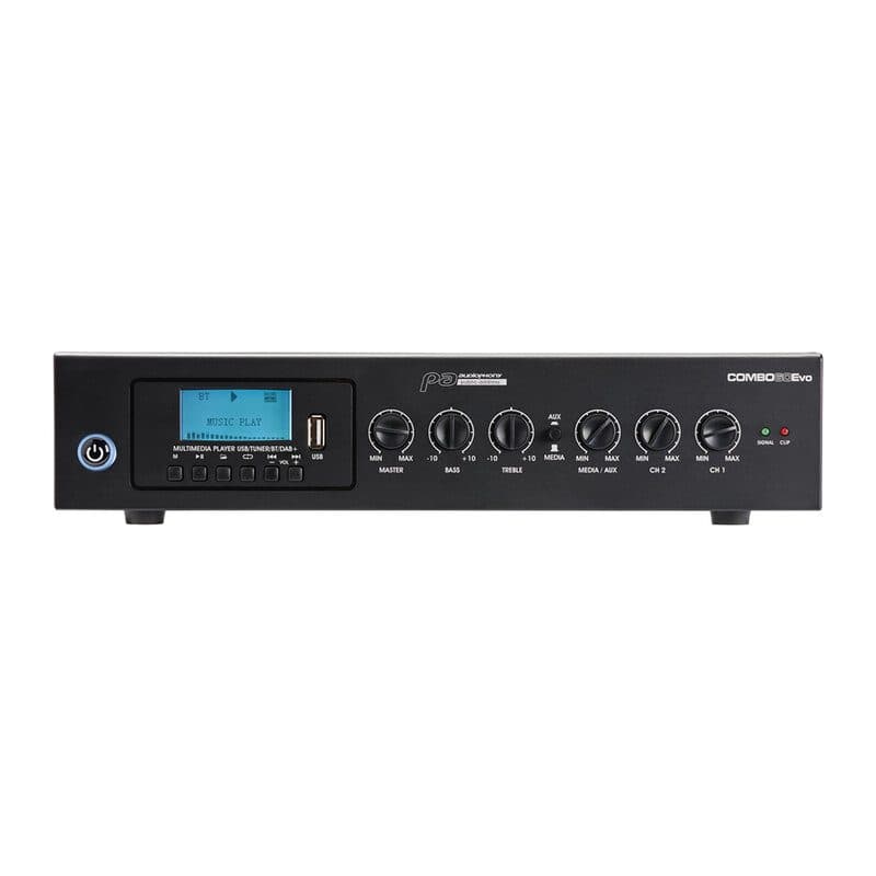 Amplificatore integrato mono 60W 100V/4Ω FM DAB+ Bluetooth USB - AUDIOPHONY PA COMBO60Evo