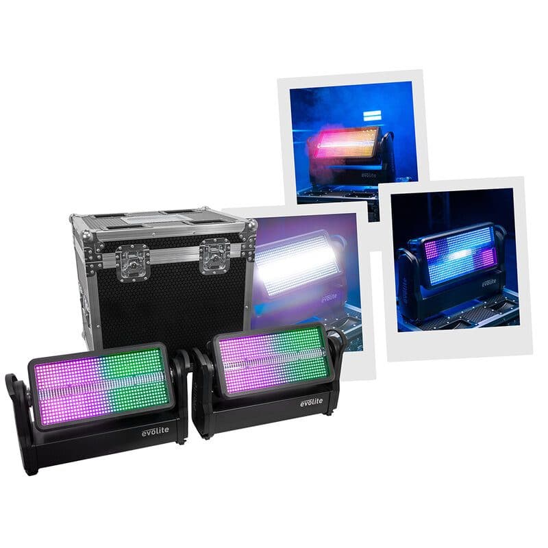 Set 2 proiettori ibridi Wash/Strobo IP65 Thunder Kolor con flight case - Evolite PRO MSC-EVOTHUNDERKOLORSET