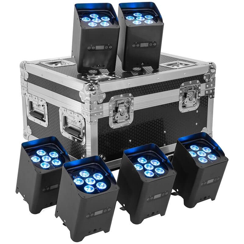 Set 6 faretti LED IP65 RGBWA-UV a batteria con flight case - Mac Mah MSC-MACIZYGLOWSET