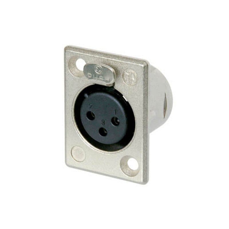 Connettore XLR femmina da pannello 3 poli nichel argento serie P - Neutrik NC3FP-1