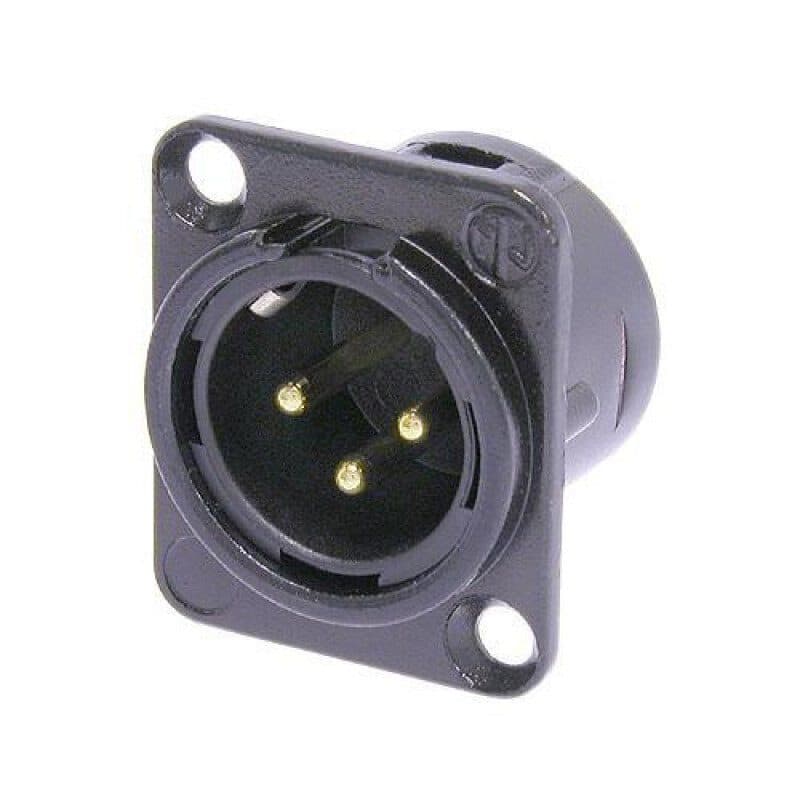 Connettore XLR maschio 3 poli da pannello DL metallo nero contatti oro - NEUTRIK NEU-NC3MD-L-B-1